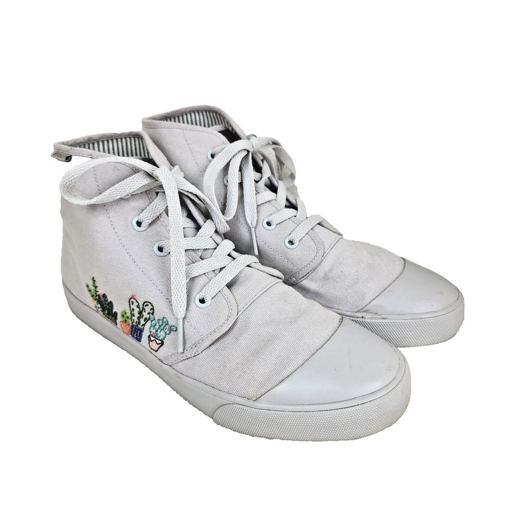 BANGS Womans Light Grey Canvas Lace Up Embroidered High Top Sneakers Size 9.5
